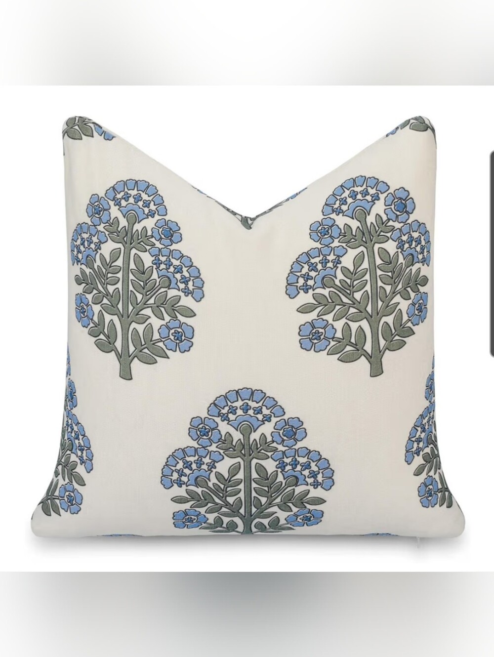 One Decorative Floral Print Pillow  Cover- Blue on Cream By Crumbs Home 20 X 20